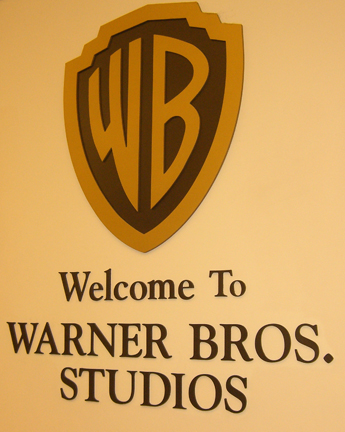 Welcome to Warner Bros. Studios sign inside the Gate 3 parking garage at Warner Bros. Studios in Burbank, California where The Big Bang Theory is filmed